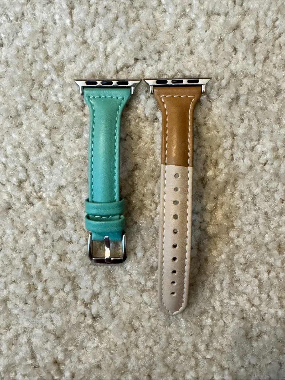 🔹 NWOT Apple Watch Three-Tone Leather Band – Teal, Camel & Ivory